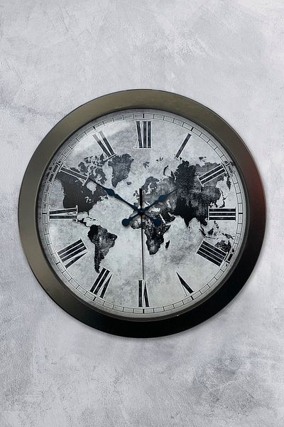 Kasva Concept Gift 36 cm Black Metal Antique World Wall Clock