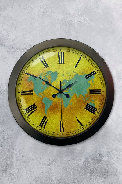 Kasva Concept Gift 36 cm Black Metal Maps Wall Clock