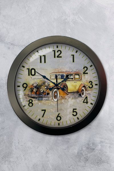 Kasva Concept Gift 36 cm Black Metal Classic Car Wall Clock