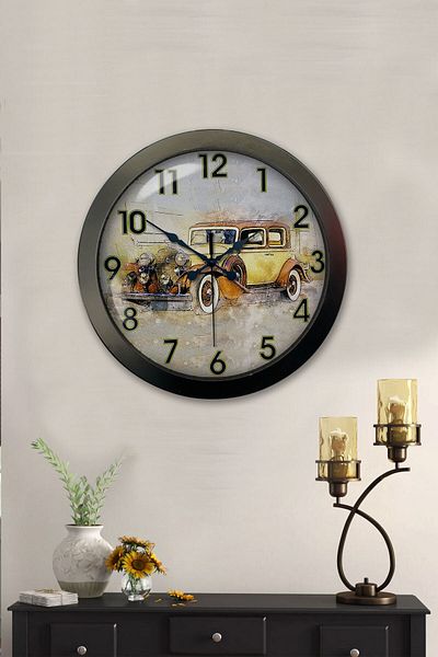 Kasva Concept Gift 36 cm Black Metal Classic Car Wall Clock
