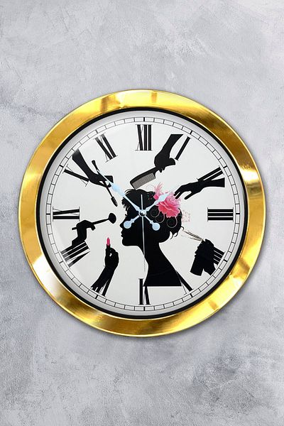 Kasva Concept Gift 36 cm Gold Metal Hairdresser Wall Clock