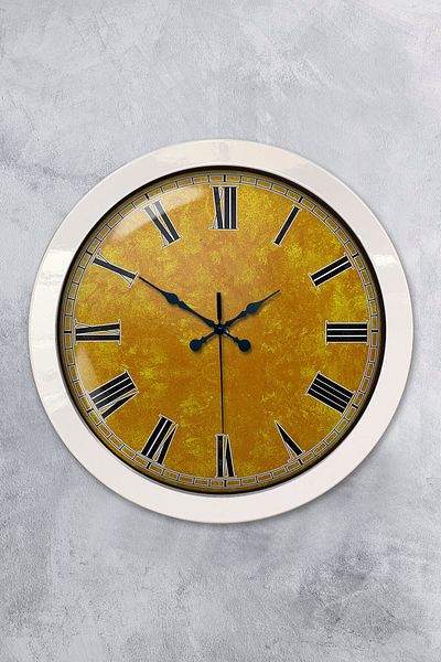 Kasva Concept Cadou 36 Cm Ceas de Perete Metal Alb Galben