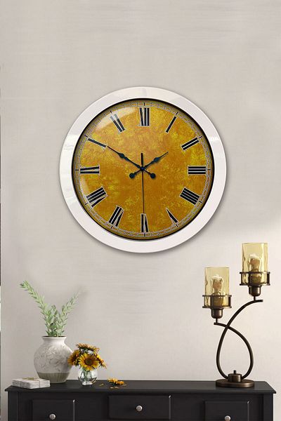 Kasva Concept Cadou 36 Cm Ceas de Perete Metal Alb Galben