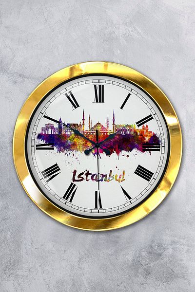 Kasva Concept 36 cm Gold Metal Istanbul Themed Wall Clock