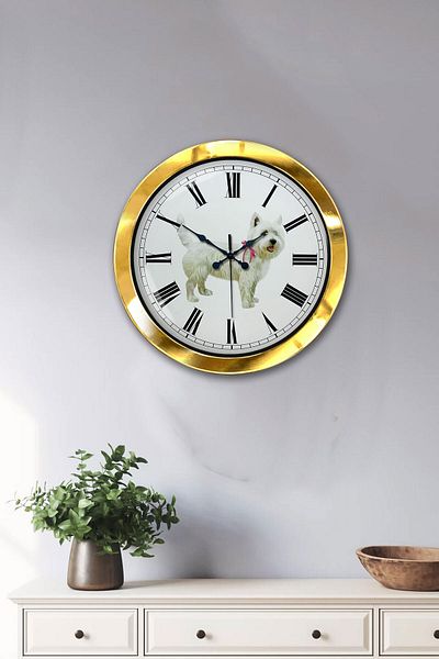 Kasva Concept Gift 36 cm Gold Metal Dog Wall Clock