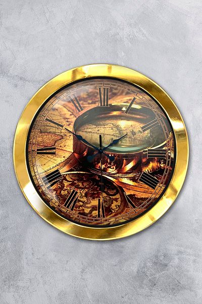 Kasva Concept Gift 36 cm Gold Metal Map Wall Clock