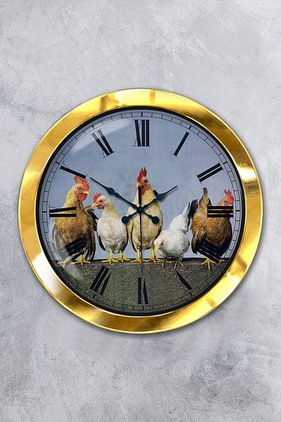 Kasva Concept Gift 36 cm Gold Metal Rooster Wall Clock