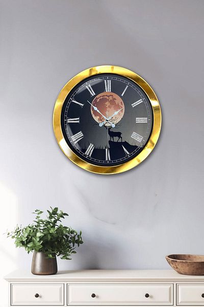 Kasva Concept Cadou 36 Cm Ceas de Perete Metal Aurie Apus de Soare