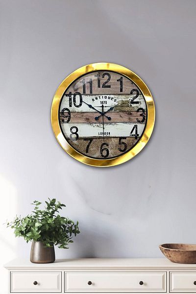 Kasva Concept Gift 36 cm Gold Metal Vintage Wall Clock
