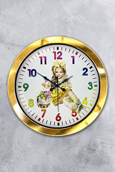 Platin Saat ساعة حائط للفتيات الصغيرات معدن ذهبي مقاس 36 سم