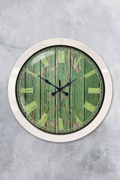 Kasva Concept 36 cm White Metal Green Pattern Wall Clock