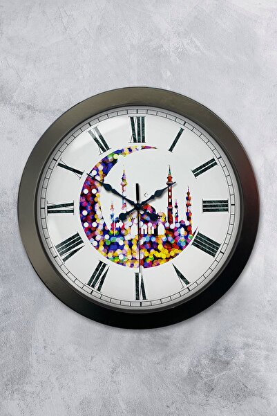 Kasva Concept هدية ساعة حائط هلال ومسجد من معدن الكروم مقاس 36 سم