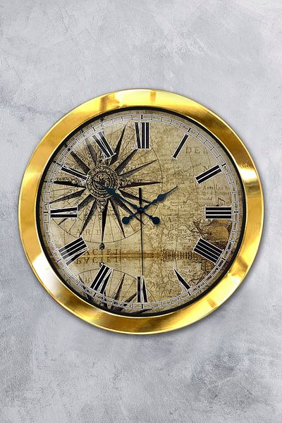 Platin Saat Gift 36 cm Gold Metal Maps Wall Clock