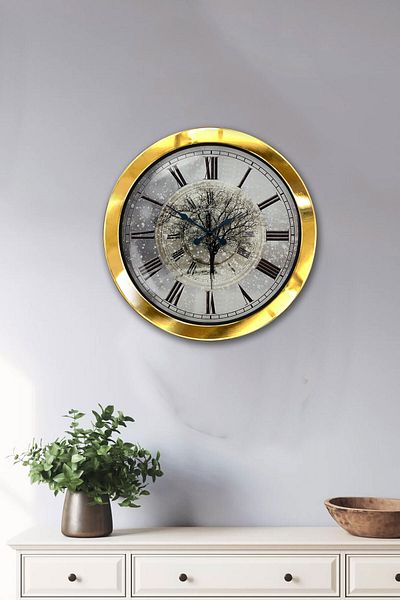 Kasva Concept Gift 36 cm Gold Metal Winter Day Wall Clock