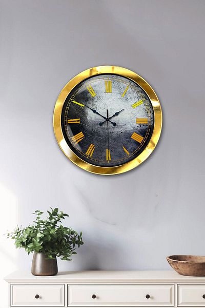 Kasva Concept Δώρο 36 εκ. Χρυσό Μεταλλικό Κίτρινο Ρολόι Τοίχου με Αριθμό
