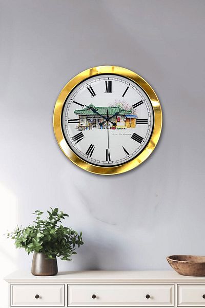 Kasva Concept Δώρο 36 εκ. Χρυσό Μεταλλικό Ρολόι Τοίχου Παντοπωλείου Χωριού