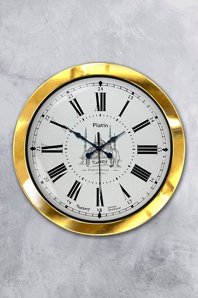 Kasva Concept Gift 36 cm Gold Metal Istanbul Wall Clock