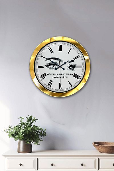 Kasva Concept Gift 36 cm Gold Metal Beauty Salon Wall Clock