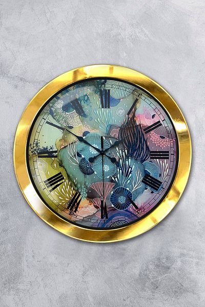 Kasva Concept Gift 36 cm Gold Metal Mix Color Wall Clock