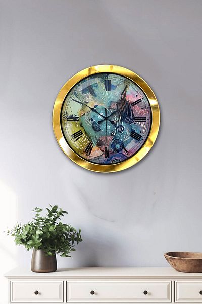 Kasva Concept Gift 36 cm Gold Metal Mix Color Wall Clock