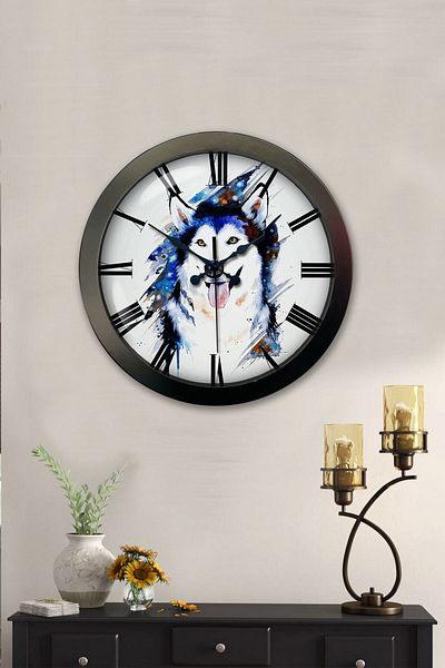 Kasva Concept Gift 36 cm Black Metal Wolf Wall Clock