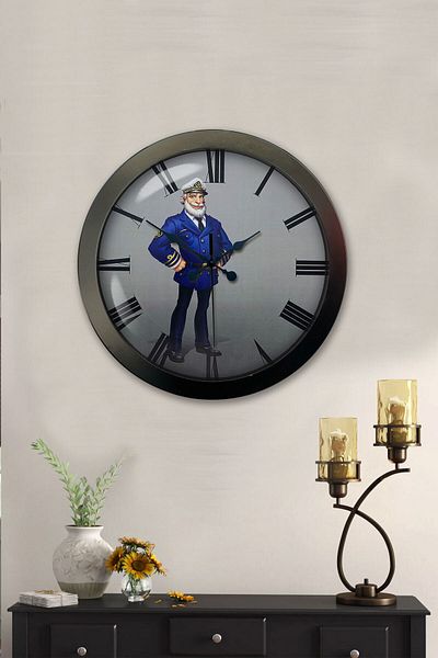 Kasva Concept Gift 36 cm Black Metal Ship Captain Wall Clock