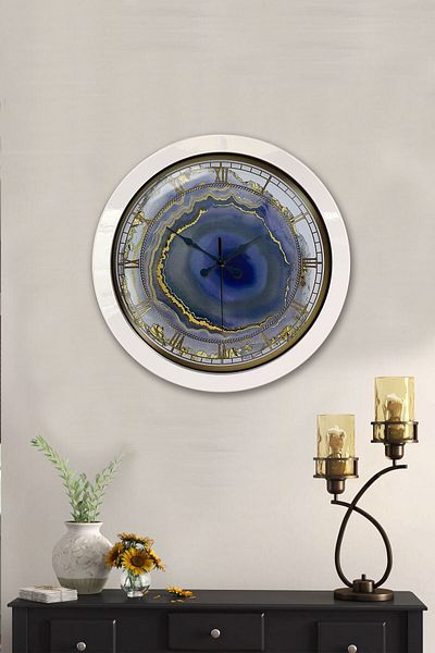 Kasva Concept Gift 36 cm White Metal Marble Patterned Wall Clock