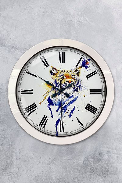 Kasva Concept Gift 36 cm White Metal Lynx Wall Clock