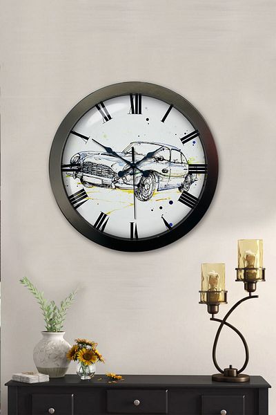 Kasva Concept Gift 36 cm Black Metal Car Wall Clock