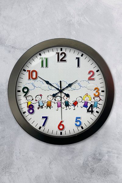 Kasva Concept Gift 36 cm Black Metal Children's Room Wall Clock