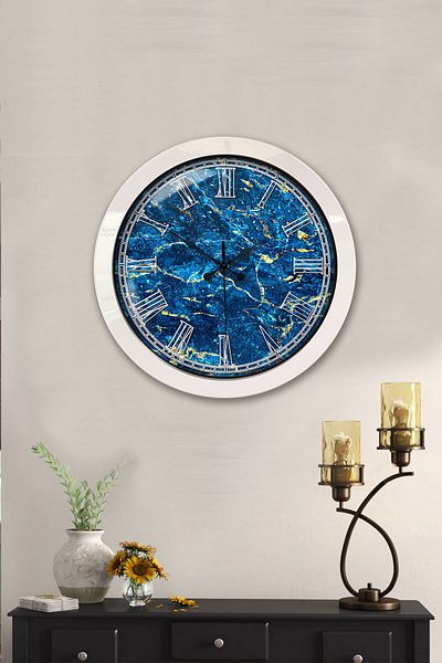 Kasva Concept Gift 36 cm White Metal Blue Marble Wall Clock