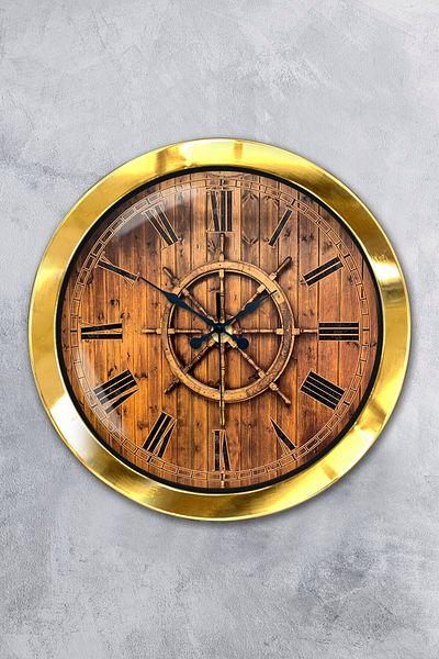 Kasva Concept Gift 36 cm Gold Metal Rudder Wall Clock