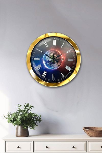 Kasva Concept Gift 36 cm Gold Metal World Wall Clock