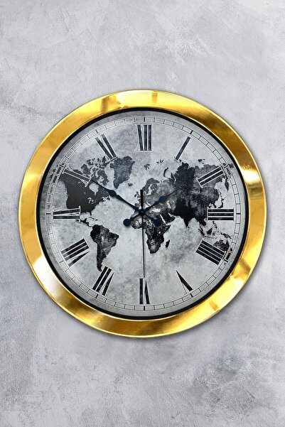 Platin Saat ساعة حائط عالمية معدنية ذهبية اللون مقاس 36 سم