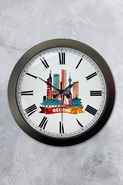 Kasva Concept Gift 36 cm Black Metal Beijing Themed Wall Clock
