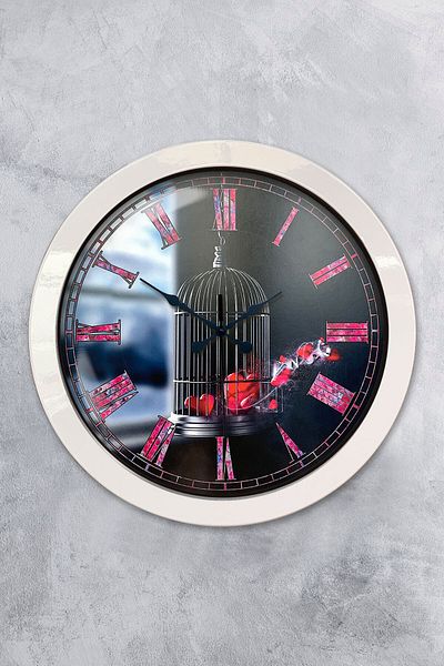 Kasva Concept 36 cm White Metal Bird Cage Wall Clock