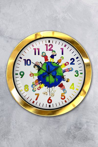 Kasva Concept Gift 36 cm Gold Metal Children's Room Wall Clock