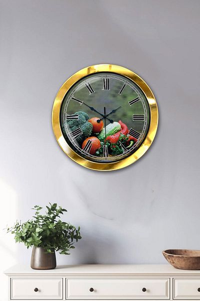 Kasva Concept Gift 36 cm Gold Metal Kitchen Wall Clock