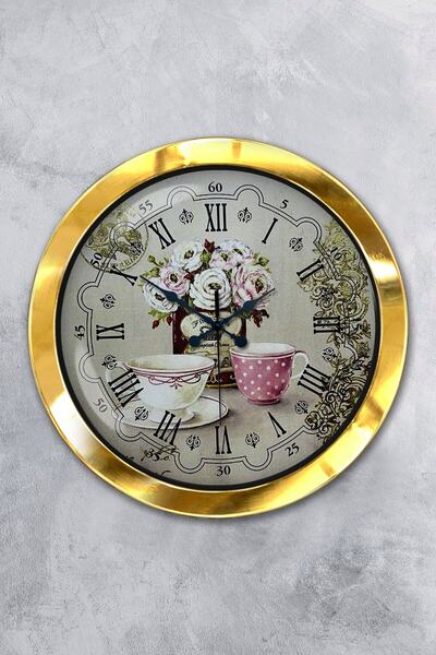 Platin Saat Δώρο 36 εκ. Χρυσό Μεταλλικό Ρολόι Τοίχου Καφέ