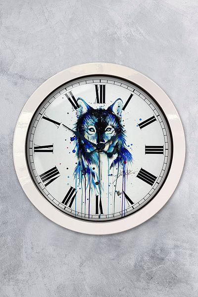 Kasva Concept Gift 36 cm White Metal Wolf Wall Clock