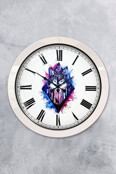 Kasva Concept Gift 36 cm White Metal Wolf Wall Clock
