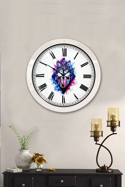 Kasva Concept Gift 36 cm White Metal Wolf Wall Clock