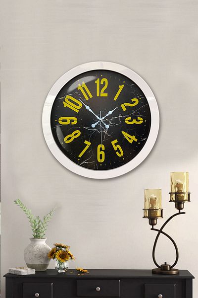 Kasva Concept Gift 36 cm White Metal Classic Yellow Wall Clock