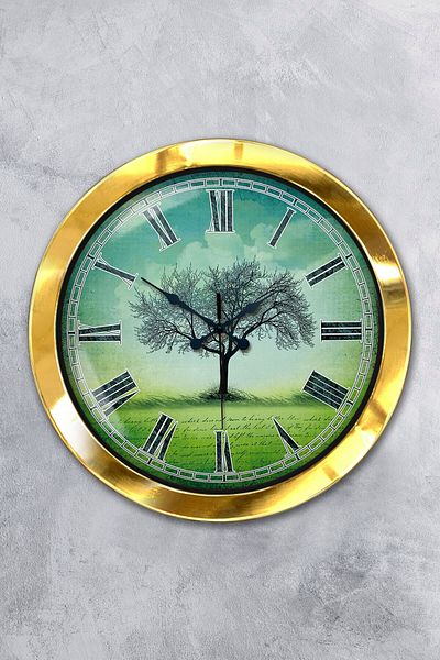 Kasva Concept Gift 36 cm Gold Metal Plane Tree Wall Clock