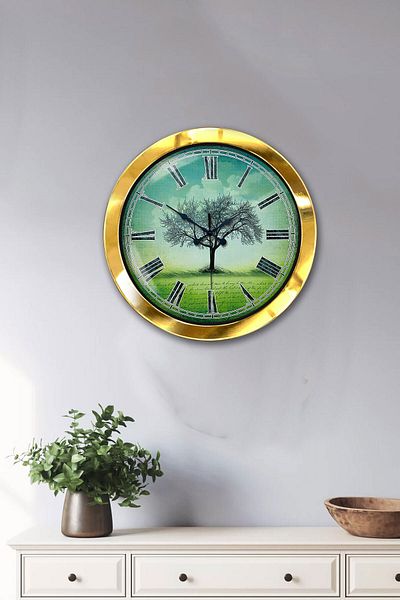 Kasva Concept Gift 36 cm Gold Metal Plane Tree Wall Clock