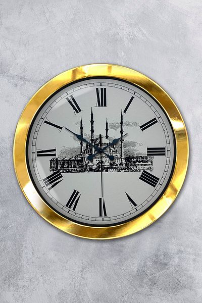 Kasva Concept Gift 36 cm Gold Metal Mosque Themed Wall Clock