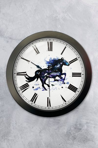 Kasva Concept Gift 36 cm Black Metal Horse Wall Clock