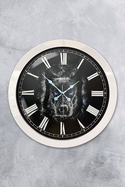 Kasva Concept Δώρο 36 εκ. Λευκό Μεταλλικό Ρολόι Τοίχου Σκύλου