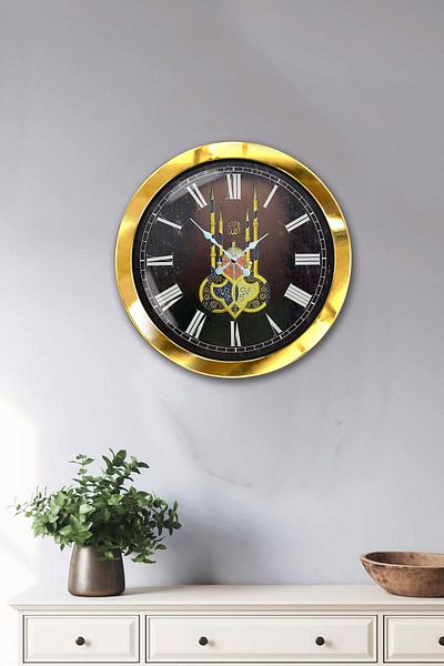Kasva Concept Gift 36 cm Gold Metal Mosque Wall Clock
