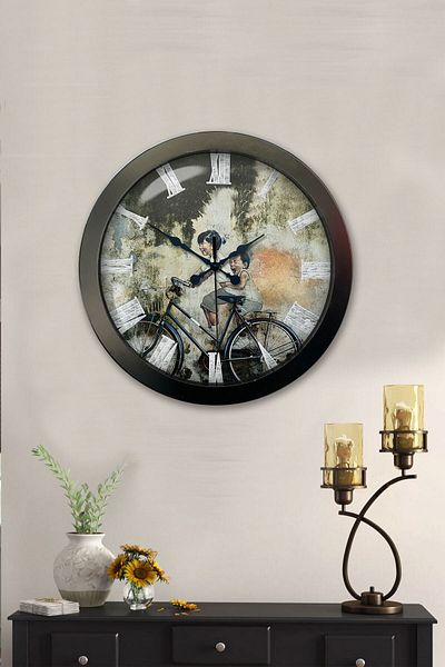 Kasva Concept Gift 36 Cm Chrome Metal Bicycle Wall Clock